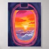 Window Seat Sunset Airplane Travel Painting Poster (Vorne)