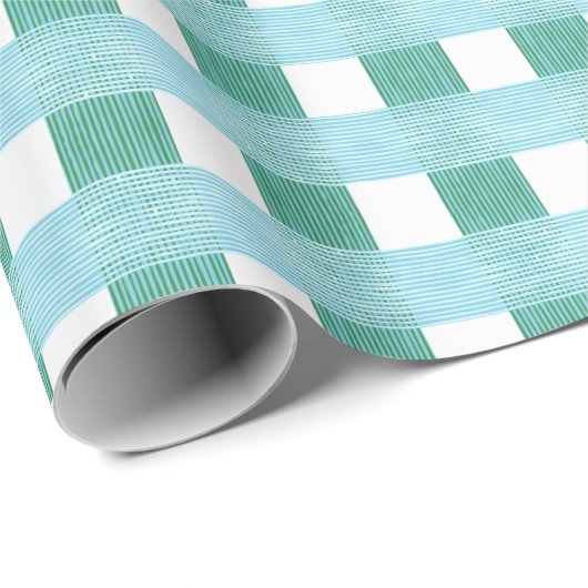 Windowpane Weave Gingham in Green and Aqua Geschenkpapier (Rolleneckpunkt)