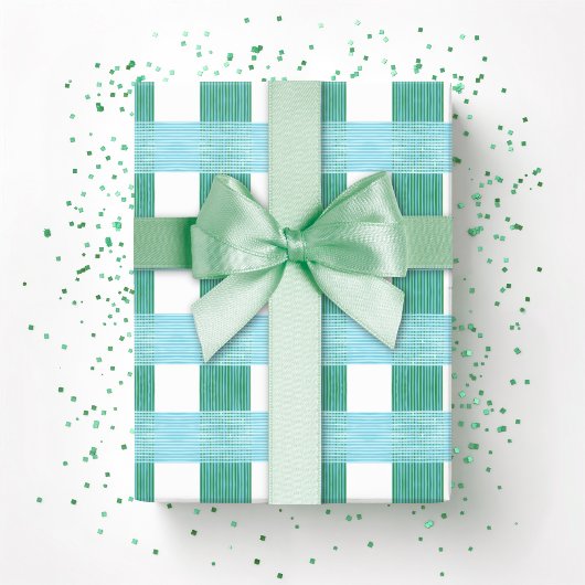 Windowpane Weave Gingham in Green and Aqua Geschenkpapier
