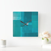 "Windows" Aquamarine Abstrakte Kunst Quadratische Wanduhr (Zuhause)