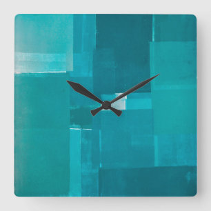 "Windows" Aquamarine Abstrakte Kunst Quadratische Wanduhr
