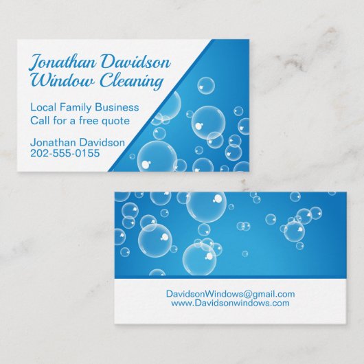 Windows Cleaning Blue Water Bubble Business Card Visitenkarte (Vorne/Hinten)