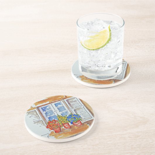 Windowsill-Beifall auf Sandstein-Untersetzer Getränkeuntersetzer (Seite)