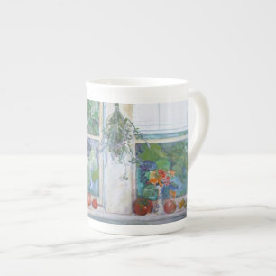 Windowsill Noch-Leben Knochen-China-Tasse Porzellantasse