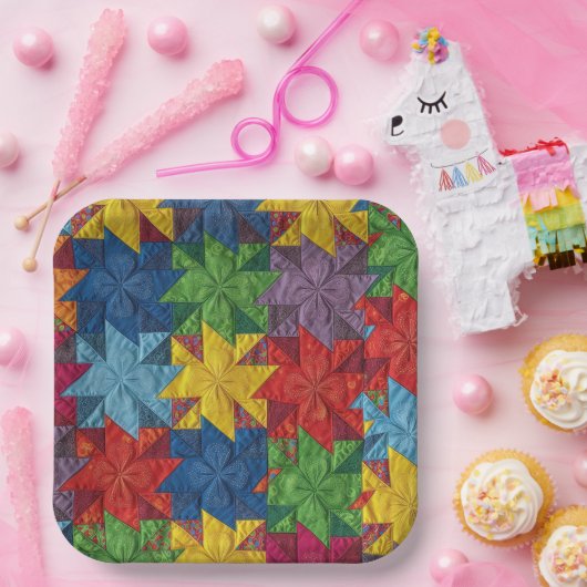 Windrad-Patchwork-Quilt-Muster Pappteller (Party)