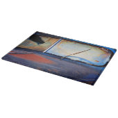 Windschutzscheibe eines alten rostigen Lastwagens Schneidebrett (Ecke)