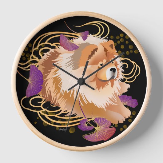 WINDSONG Chow Wall Clock Holzrahmen 3 Farben Uhr (Vorderseite)