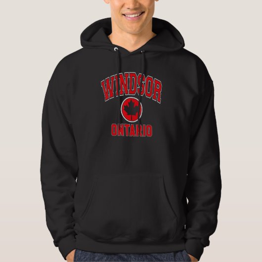 Windsor Canada Maple Leaf Circle Varsity Style Red Hoodie (Vorderseite)