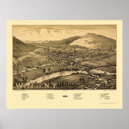 Windsor, NY Panoramic Map - 1887 Poster (Vorne)