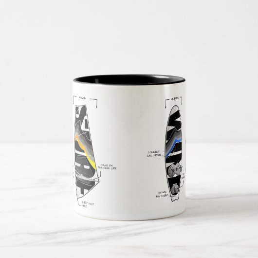 Windsurfausrüstung und Segelgrafik Zweifarbige Tasse (Mittel)