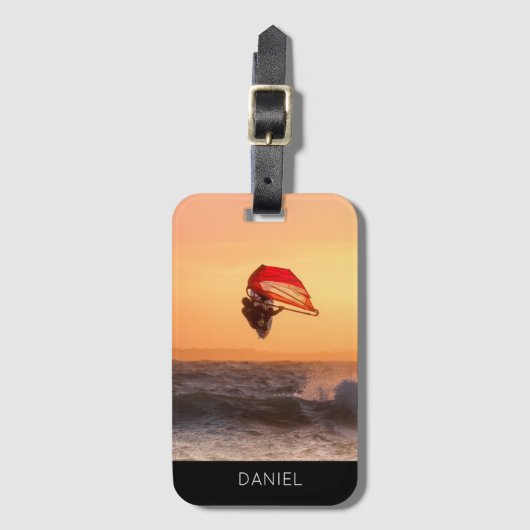 Windsurfen bei Sonnenuntergang Personalisiert nach Gepäckanhänger (Vorderseite Vertikal)