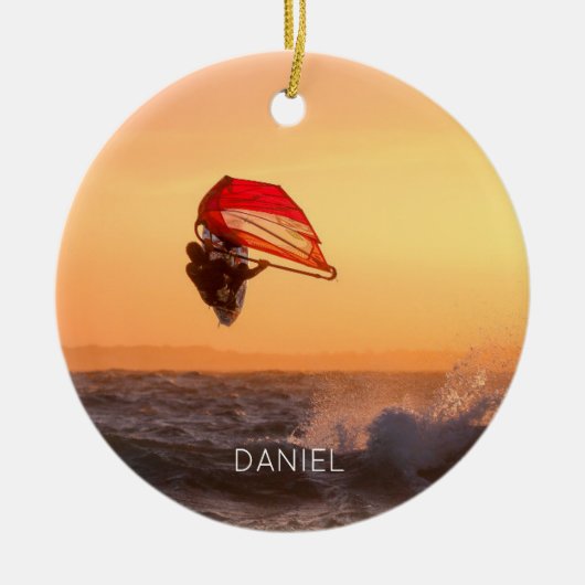 Windsurfen bei Sunset Surfer Segelboarden Keramik Ornament (Vorne)