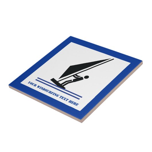 Windsurfer an Bord schwarz, blau Windsurfeigens Fliese (Seite)