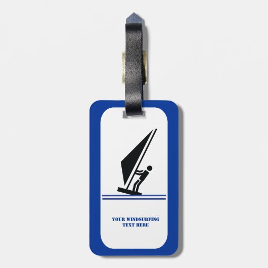 Windsurfer an Bord schwarz, blau Windsurfeigens Gepäckanhänger (Rückseite vertikal)