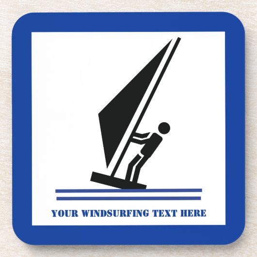 Windsurfer an Bord schwarz, blau Windsurfeigens Getränkeuntersetzer (Vorderseite)