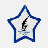 Windsurfer an Bord schwarz, blau Windsurfeigens Keramik Ornament (Rechts)
