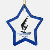 Windsurfer an Bord schwarz, blau Windsurfeigens Keramik Ornament (Links)