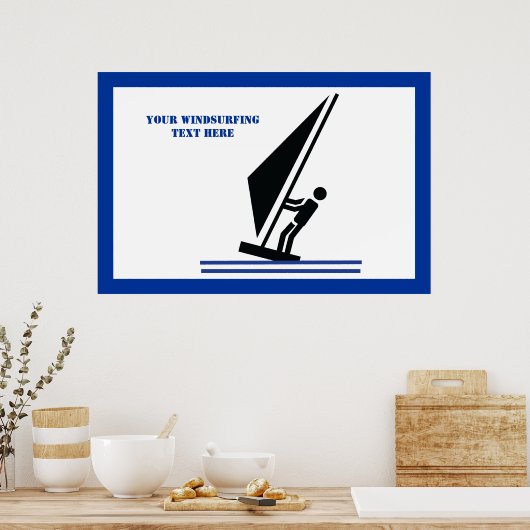 Windsurfer an Bord schwarz, blau Windsurfeigens Poster (Küche)