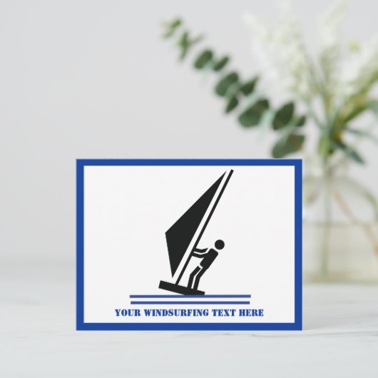 Windsurfer an Bord schwarz, blau Windsurfeigens Postkarte (Stehend Vorderseite)