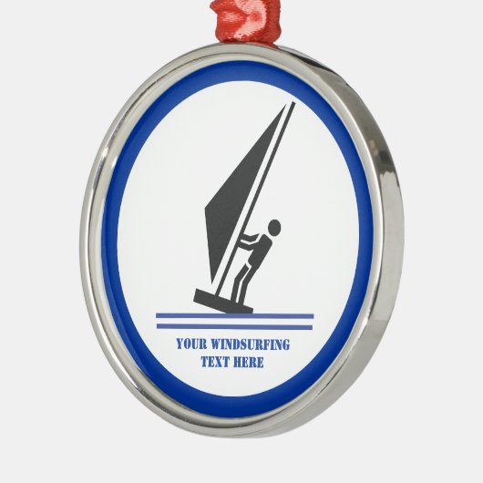 Windsurfer an Bord schwarz, blau Windsurfeigens Silbernes Ornament (Links)