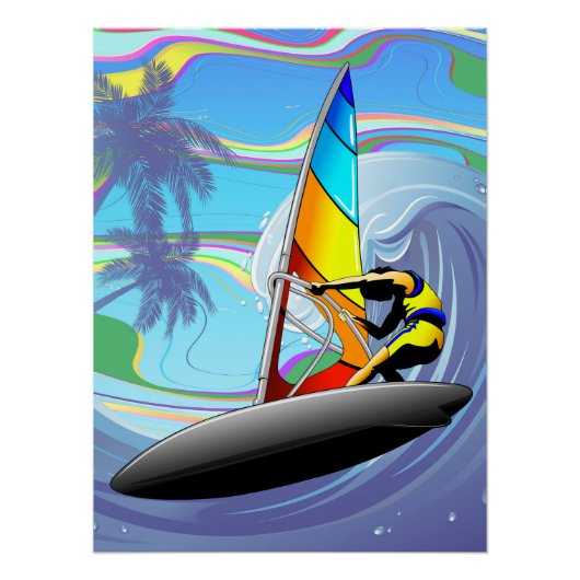 WindSurfer auf großen Meereswellen Poster (Vorderseite)