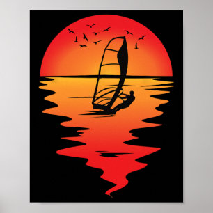 Windsurfer Vintage Romantischer Sonnenaufgang Sonn Poster