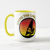 Windsurfing Girl Retro Sunset Lake Life Vorlage Tasse (Links)