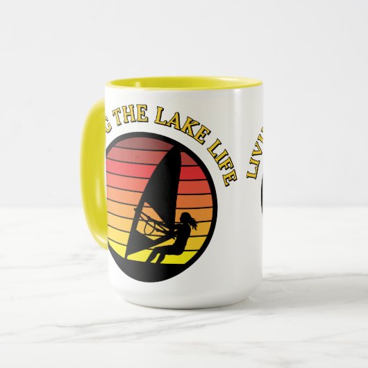 Windsurfing Girl Retro Sunset Lake Life Vorlage Tasse (Vorderseite Links)