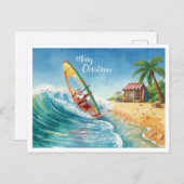 Windsurfing Santa Beach Christmas Card Feiertagspostkarte (Vorne/Hinten)