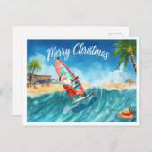 Windsurfing Santa Beach Christmas Card Feiertagspostkarte (Vorne/Hinten)