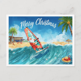 Windsurfing Santa Beach Christmas Card Feiertagspostkarte
