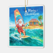 Windsurfing Santa Beach Christmas Card Keramikornament (Links)
