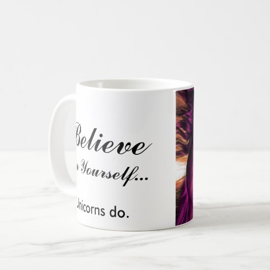 Windswept Amethyst Einhorn Kaffeetasse (Vorderseite Links)