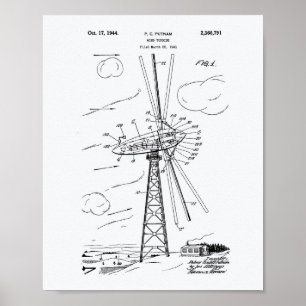 Windturbine 1944 Patent Kunst Weißpapier Poster