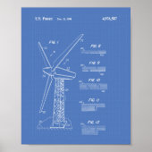 Windturbinenrotor 1990 Patentart Blueprint Poster (Vorne)