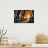 Windweg durch Wälder bei Dämmerung Poster (Küche)