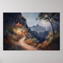 Windweg zu einem geheimen Berghütte Poster