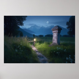 Windweg zur Liegenlinie in der Nähe des Sees Poster