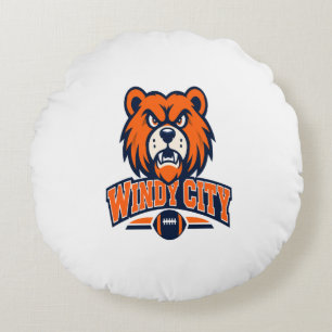 Windy City Football Wütender Bärenmaskottchen Spor Rundes Kissen