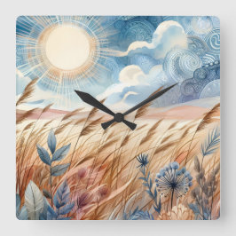 Windy Day Rustic Boho Mountain Prairie Country Quadratische Wanduhr