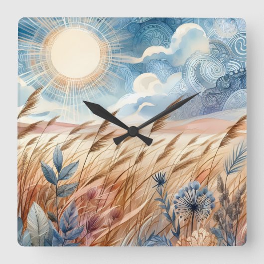 Windy Day Rustic Boho Mountain Prairie Country Quadratische Wanduhr (Vorderseite)
