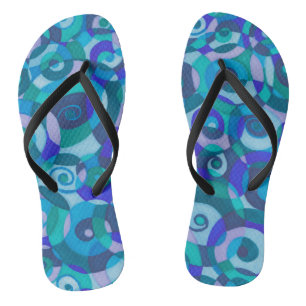 Windy Day Turbulence Blue Green Spirals Flip Flops Badesandalen