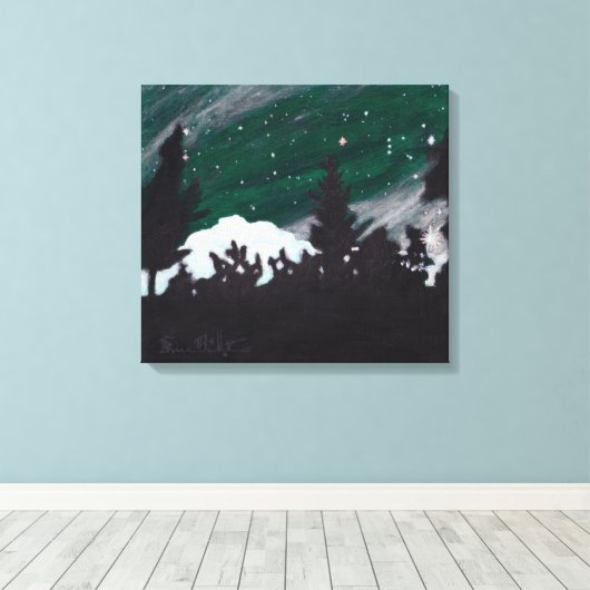 Windy Evergreen Night: Canvas Print unbeschnitten Leinwanddruck (Insitu (Holzboden))