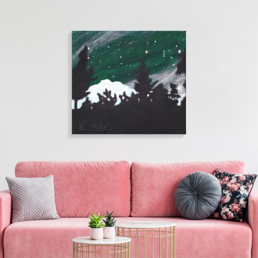 Windy Evergreen Night: Canvas Print unbeschnitten Leinwanddruck (Insitu (Wohnzimmer))