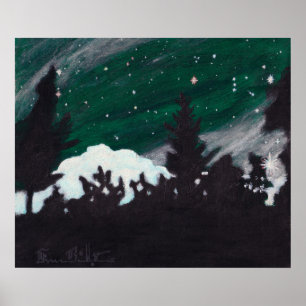 Windy Evergreen Night: Print Poster