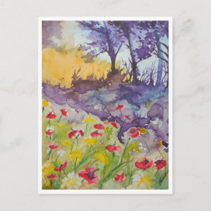 Windy Poppy Field Postkarte