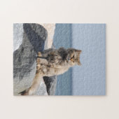 Windzerzauste Katze am Meer Puzzle (Horizontal)