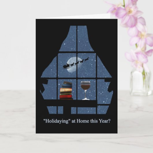 Wine and Books with Santa Bleibe Beim Zuhause Holi Karte (Orchidee)