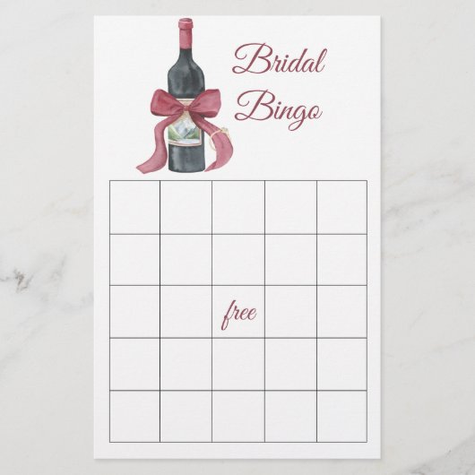 Wine and Bow Bridal shower bingo game (Vorderseite)