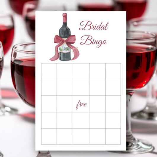 Wine and Bow Bridal shower bingo game